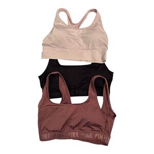 PINK Victoria's Secret Women's Sports Bra Set - Black, rose and light pink SZ M